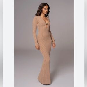 Sol Long Sleeve Sweater Dress Elegant Tan Knit Dress